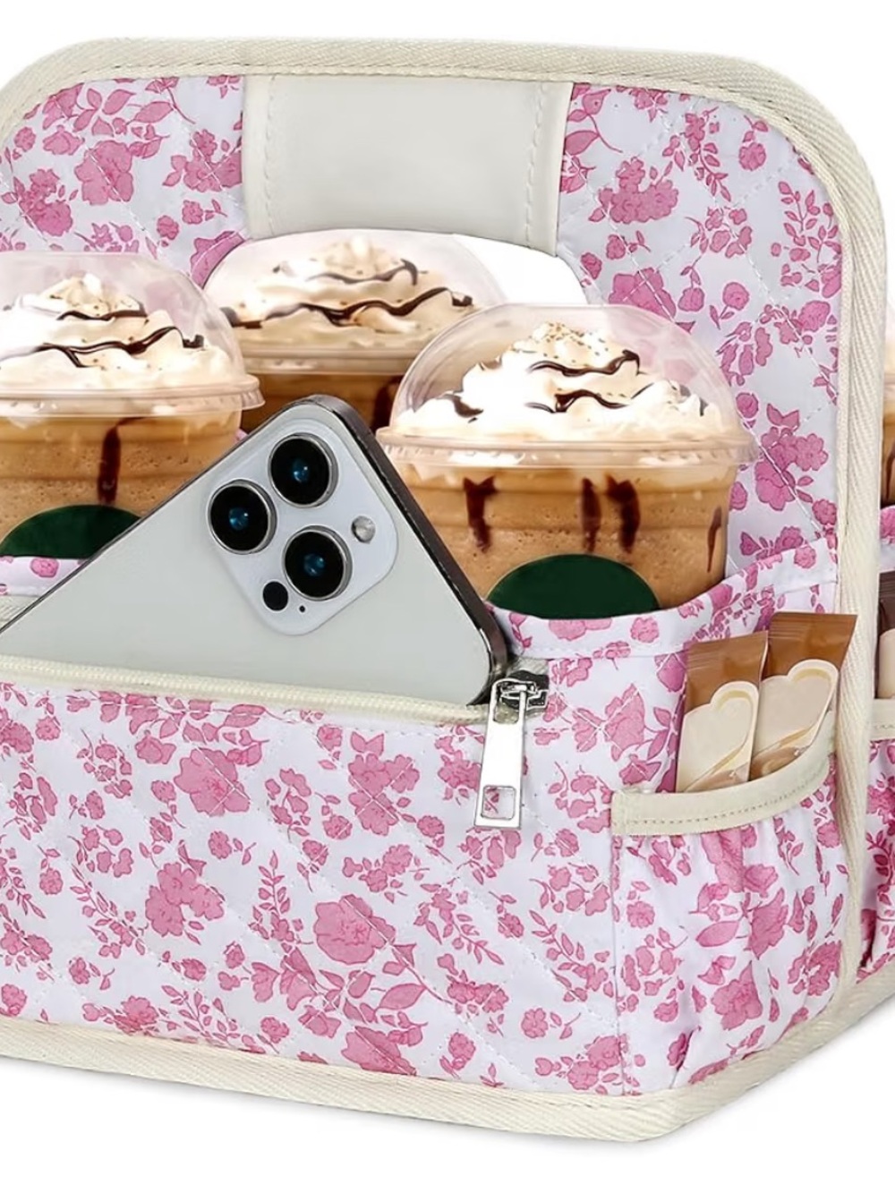 Pink rose floral Starbucks to go coffee divider holder pack vintage